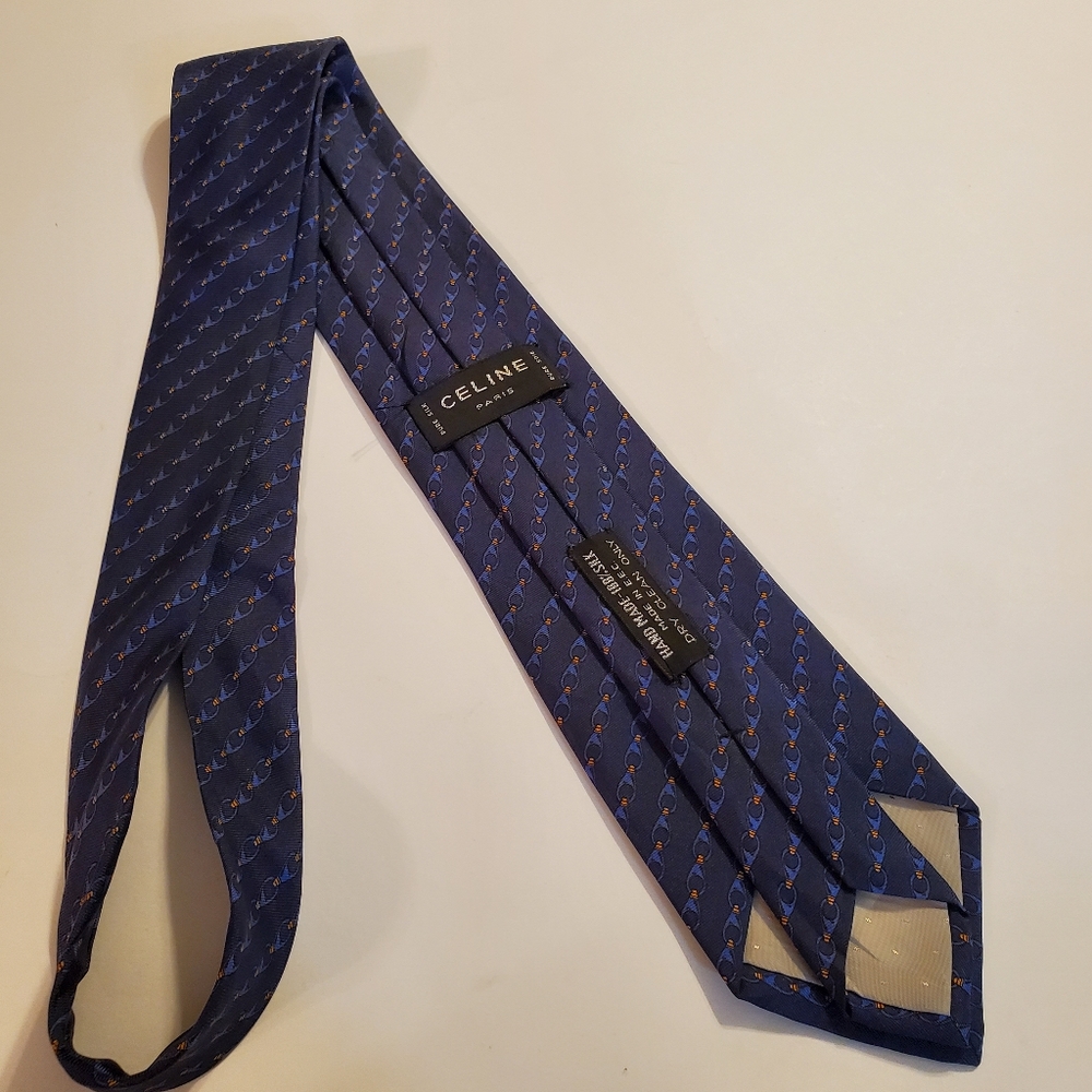 Celine Paris Necktie Blue Geometric Pattern Silk Neck Tie - Picture 6 of 6